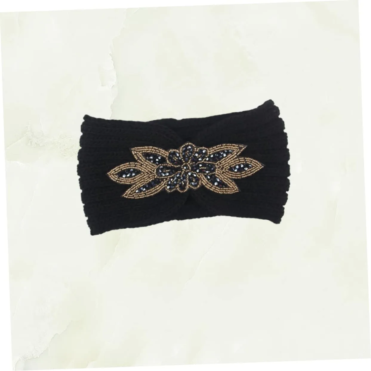 Beaupretty Knitted Headband for Women Warm Woolen Yarn Hair Band Simple Flower Pattern Comfortable and Breathable Headdress for Styling and Face Washing Black