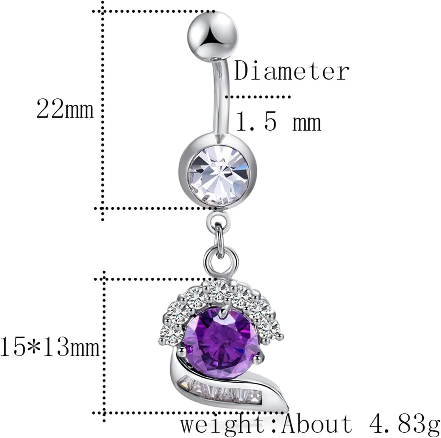 Belly Button Ring, Stainless Steel Snail Cubic Zirconia Body Piercing Jewelry, Piercing Body Jewelry for Women