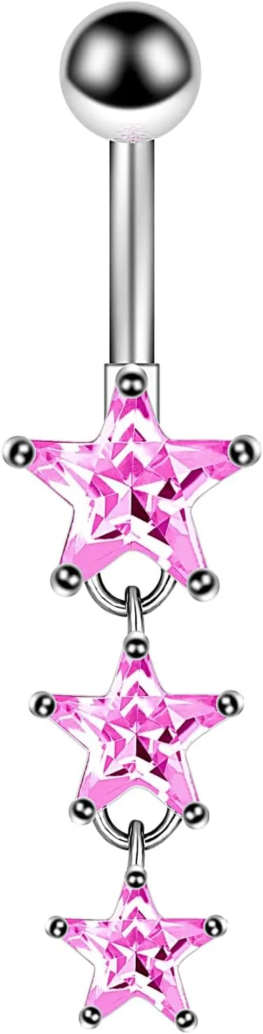 Belly Rings for Women, Stainless-Steel 3 Star Belly Button Jewelry, Piercing Body Jewelry for Women