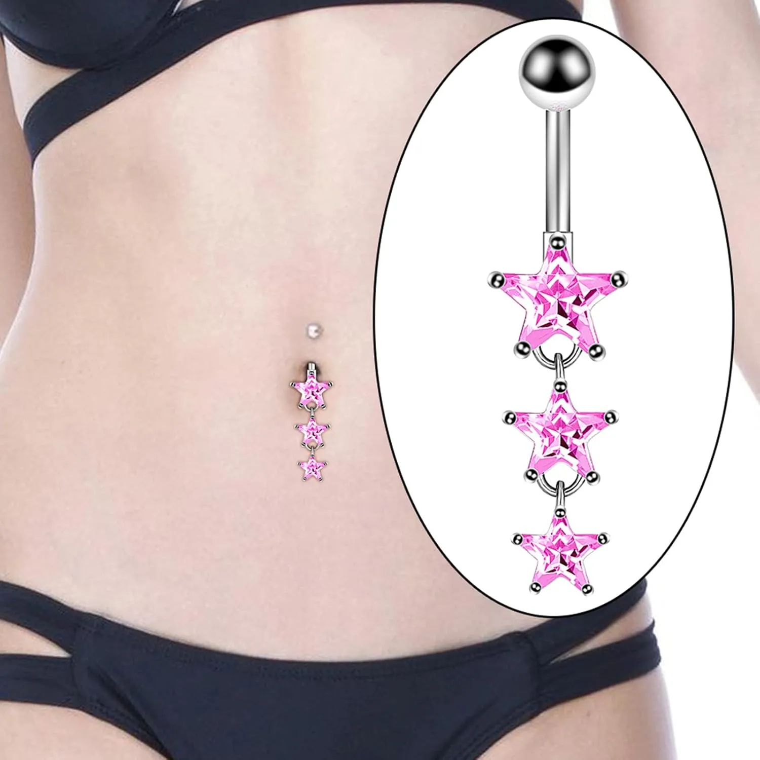Belly Rings for Women, Stainless-Steel 3 Star Belly Button Jewelry, Piercing Body Jewelry for Women