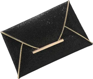 BESTYASH Evening Clutch Purse Bag for Women Black Clutch Shiny Surface Modern Minimalist Design Handbag