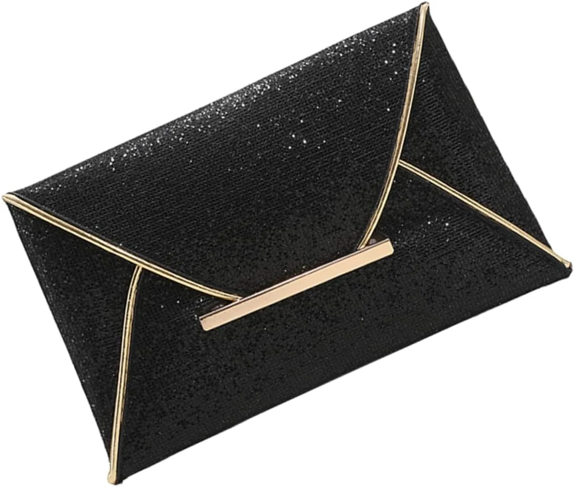 BESTYASH Evening Clutch Purse Bag for Women Black Clutch Shiny Surface Modern Minimalist Design Handbag
