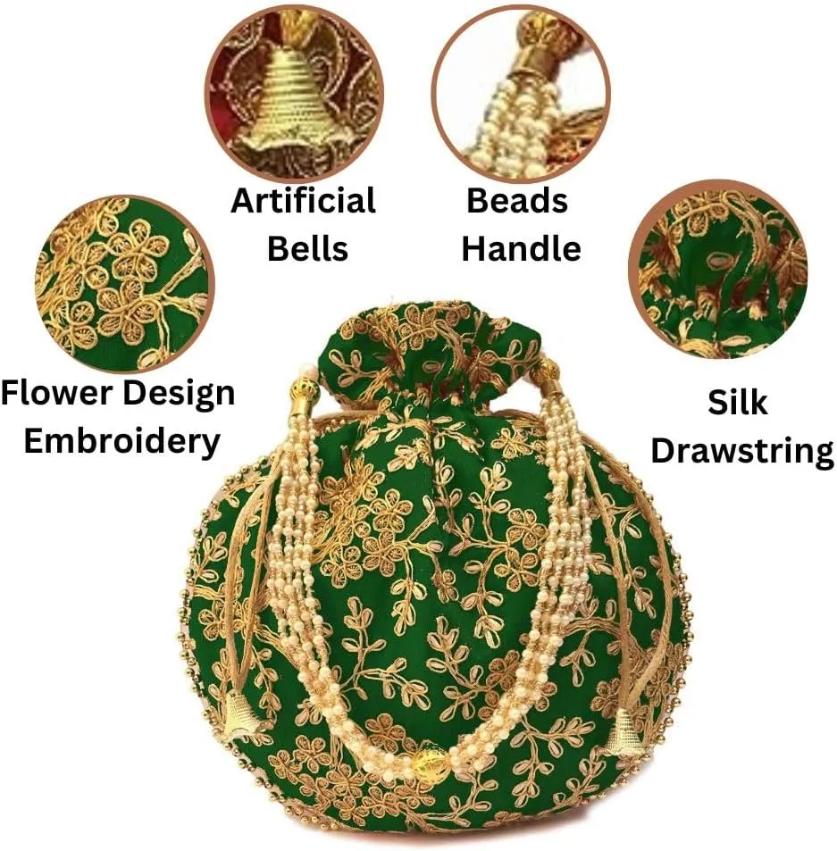 BINDNI Indian Ethnic Women Bags Return Gift for Bride Stylish Embroidery Pearl Batwa Purse Ideal for Weddings & Parties