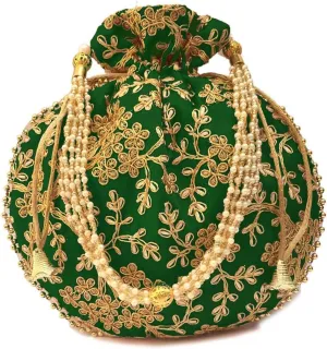 BINDNI Indian Ethnic Women Bags Return Gift for Bride Stylish Embroidery Pearl Batwa Purse Ideal for Weddings & Parties