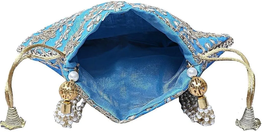 BINDNI Indian Ethnic Women Bags Return Gift for Bride Stylish Embroidery Pearl Batwa Purse Ideal for Weddings & Parties