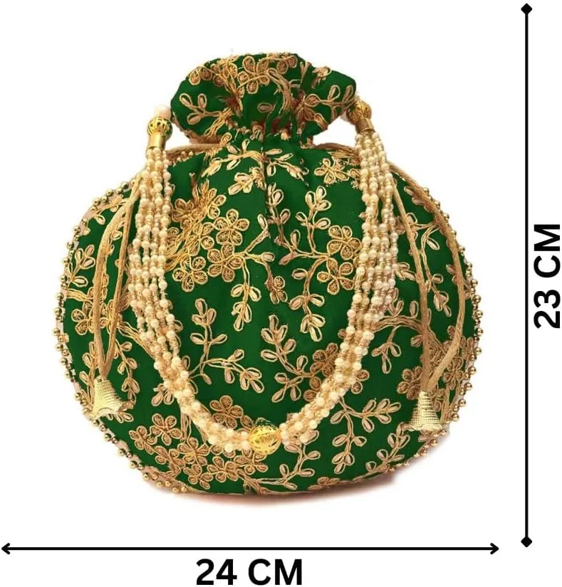 BINDNI Indian Ethnic Women Bags Return Gift for Bride Stylish Embroidery Pearl Batwa Purse Ideal for Weddings & Parties