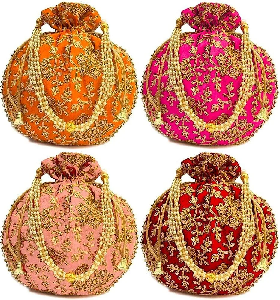 BINDNI Indian Ethnic Women Bags Return Gift for Bride Stylish Embroidery Pearl Batwa Purse Ideal for Weddings & Parties