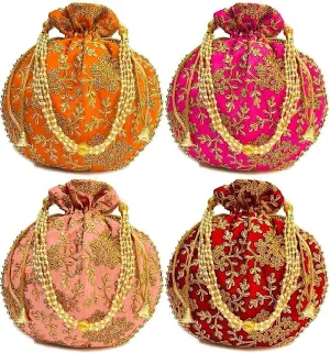 BINDNI Indian Ethnic Women Bags Return Gift for Bride Stylish Embroidery Pearl Batwa Purse Ideal for Weddings & Parties