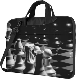 Black And White Chess Practical 13-15.6 Inch Laptop Bag For Man And Women, Computer Messenger Bag, Trendy Shoulder Strap Design