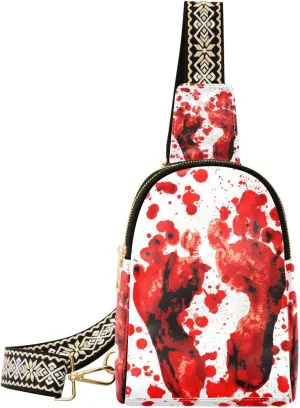 Blood-red Footprint Fanny Pack Crossbody PC Leather Small Sling Bag for Women Halloween Horror Scary Fashion Waist Packs Chest Bag for Travel Sports Running Hiking