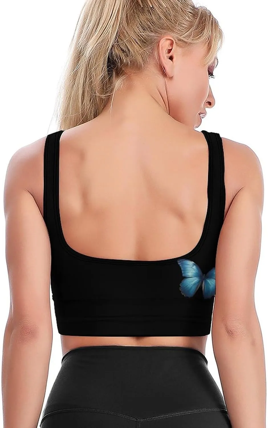 Blue Butterfly Women's Racerback Sports Bra Yoga Athletic Bra Crop Tank Tops with Removable Cups