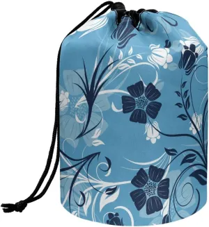 Blue Crushed Flower Print Cosmetic Bag Floral Design Makeup Bag for Women - Makeup Travel Case, Elegant and Convenient for Travel Essentials Blue