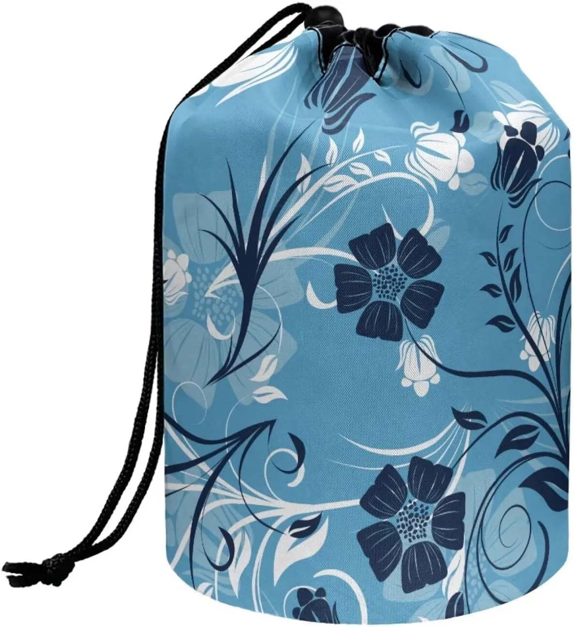 Blue Crushed Flower Print Cosmetic Bag Floral Design Makeup Bag for Women - Makeup Travel Case, Elegant and Convenient for Travel Essentials Blue