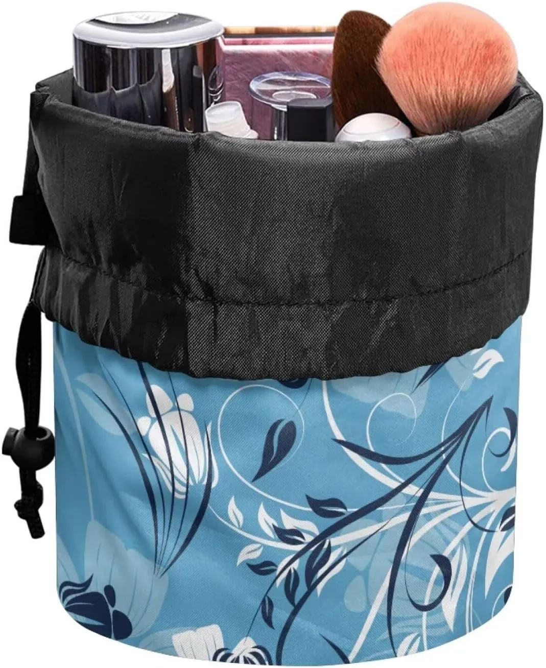 Blue Crushed Flower Print Cosmetic Bag Floral Design Makeup Bag for Women - Makeup Travel Case, Elegant and Convenient for Travel Essentials Blue