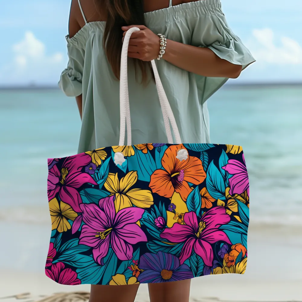 Bold Tropical Floral Beach Bag  Oversized Weekender Tote