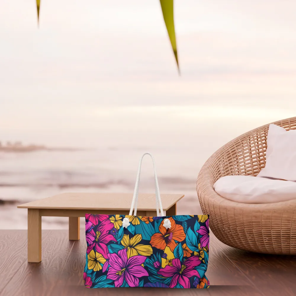Bold Tropical Floral Beach Bag  Oversized Weekender Tote