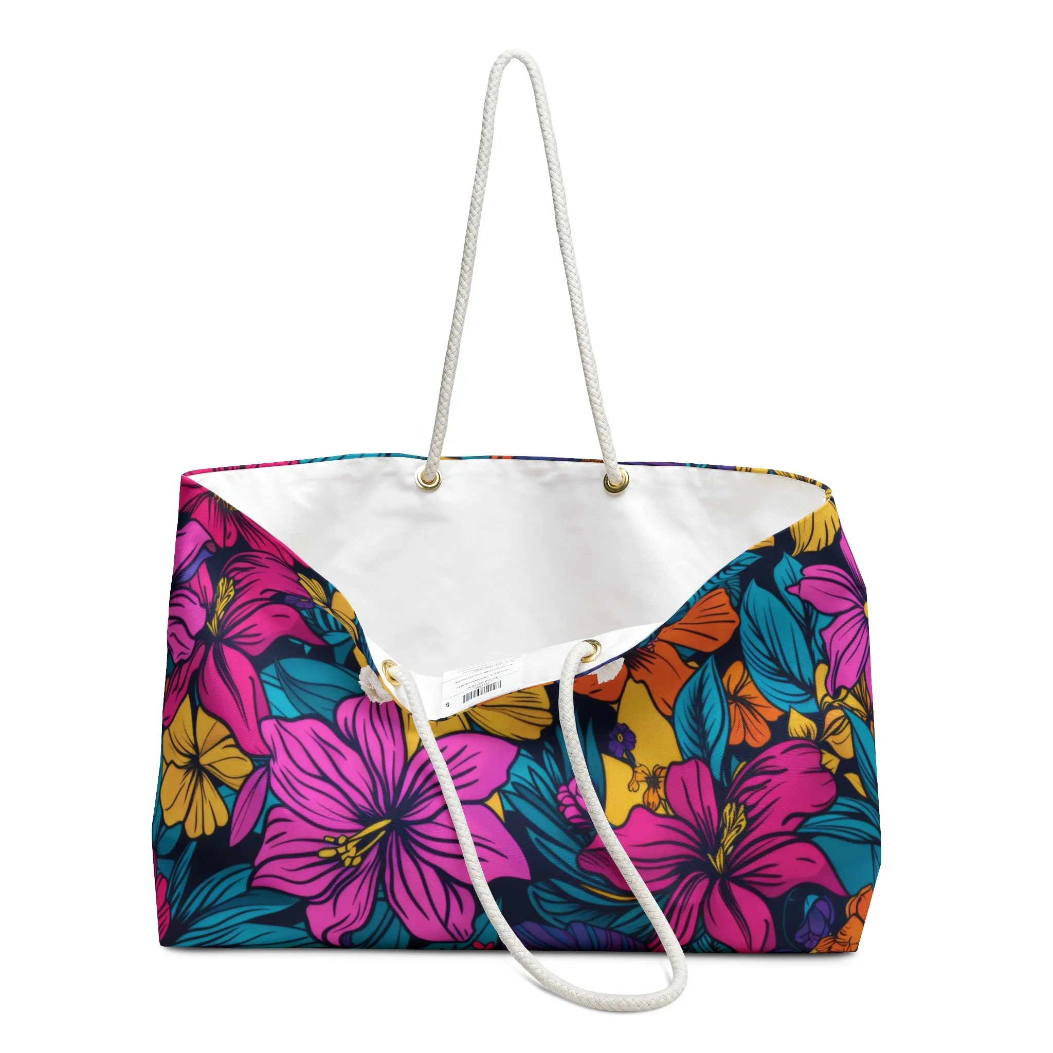 Bold Tropical Floral Beach Bag  Oversized Weekender Tote