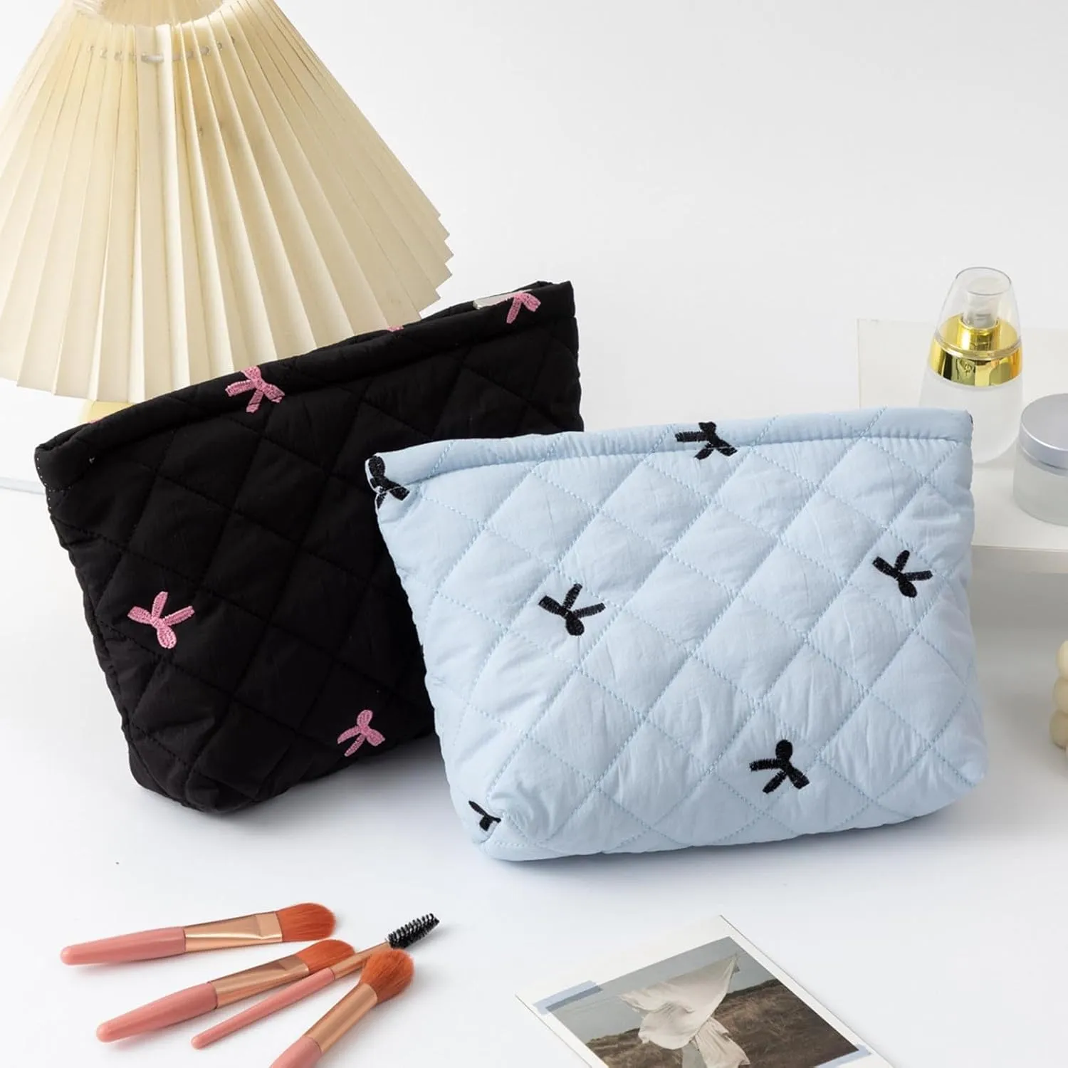 Bow Embroidered Makeup Storage Bag Toilet Storage Bag Versatile Fashion Dumpling Bag Lipstick Makeup Bag Travel Size Items