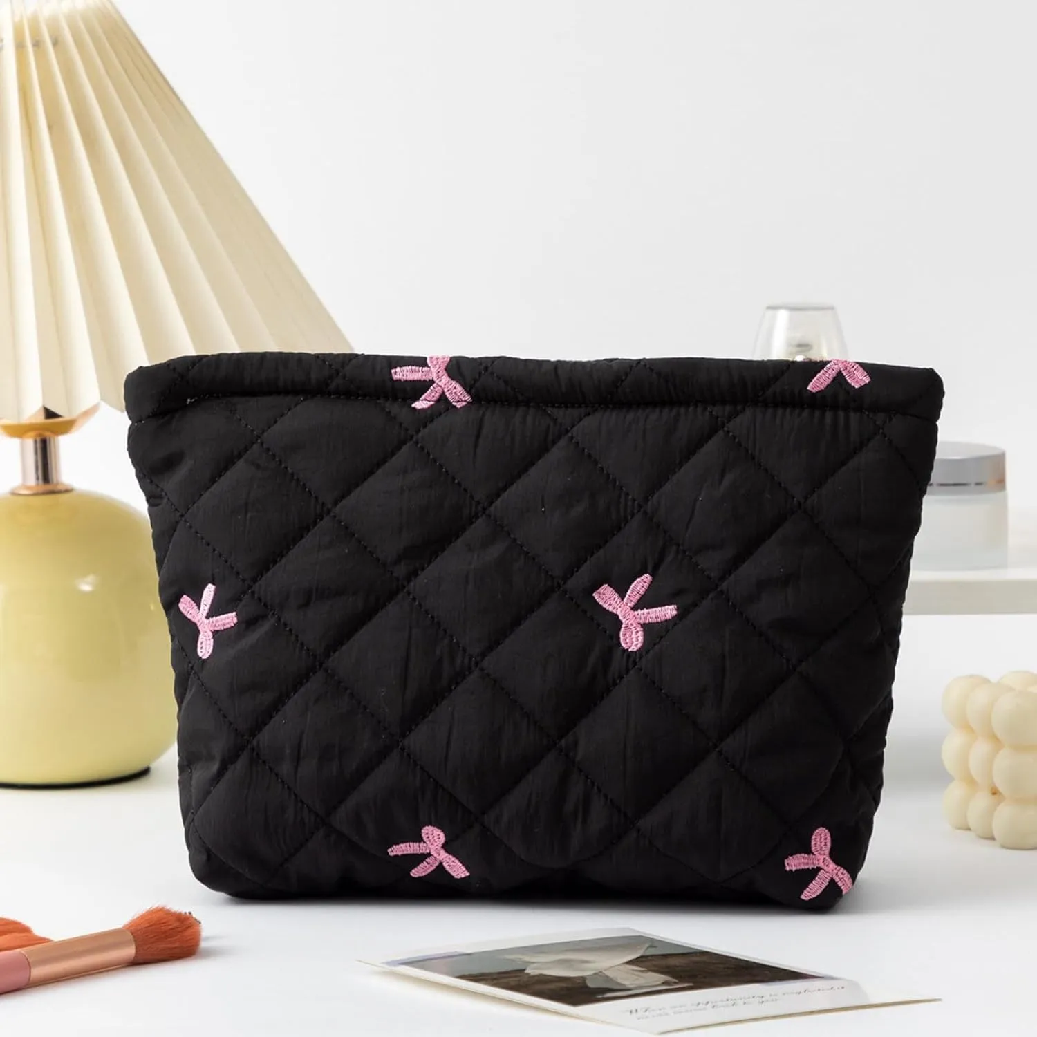 Bow Embroidered Makeup Storage Bag Toilet Storage Bag Versatile Fashion Dumpling Bag Lipstick Makeup Bag Travel Size Items