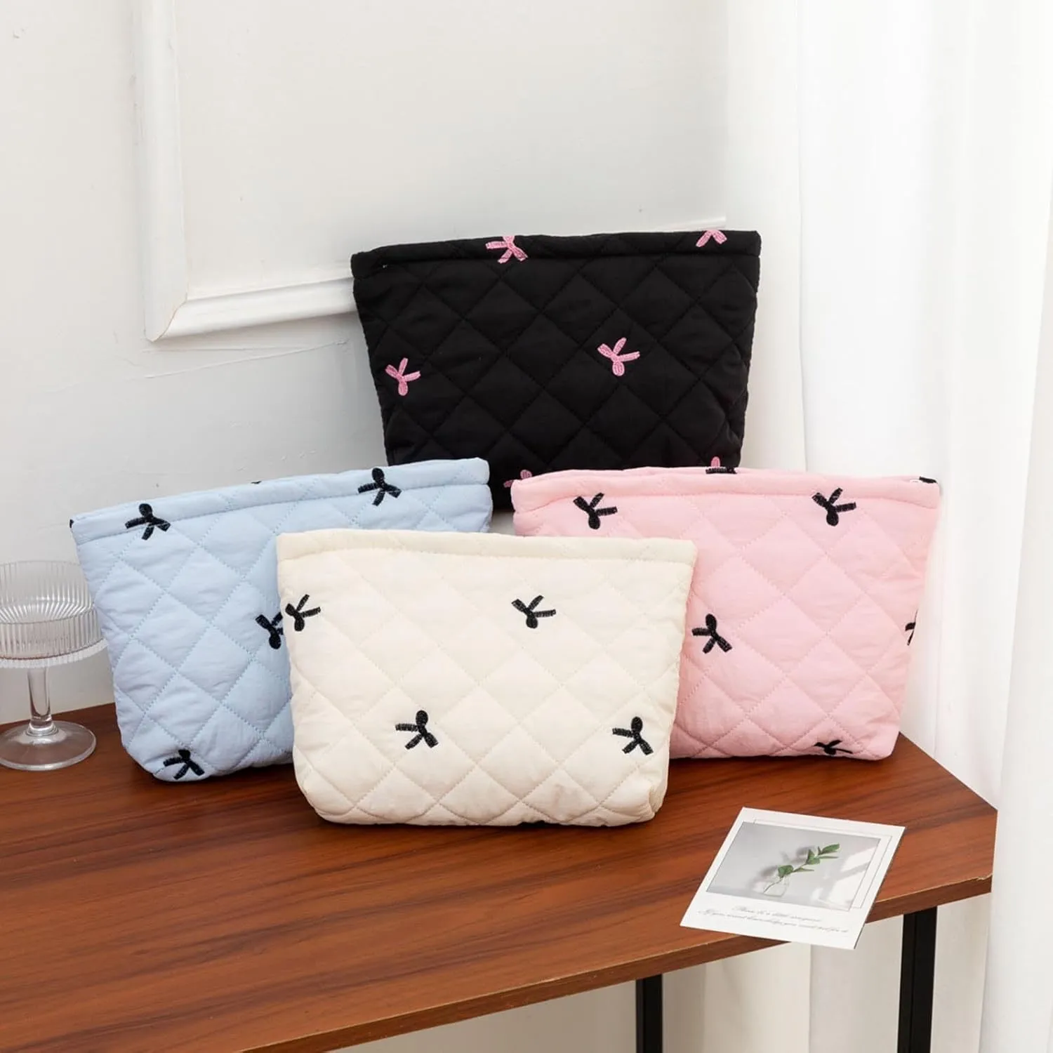 Bow Embroidered Makeup Storage Bag Toilet Storage Bag Versatile Fashion Dumpling Bag Lipstick Makeup Bag Travel Size Items