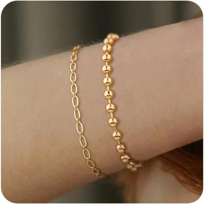 Bracelet for Women Gold Layered Set 14K Gold Filled Stackable Bracelets Trendy Figaro Satellite Chain Cuban Link Minimalist Dainty Bracelet Tennis Bracelet Jewelry