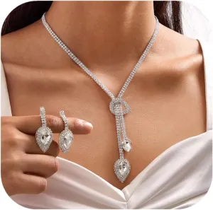 Bridal Jewelry Sets Wedding Necklace Earrings Silver Rhinestone Chain Necklace Bracelet Bridal Jewelry Sets for Women