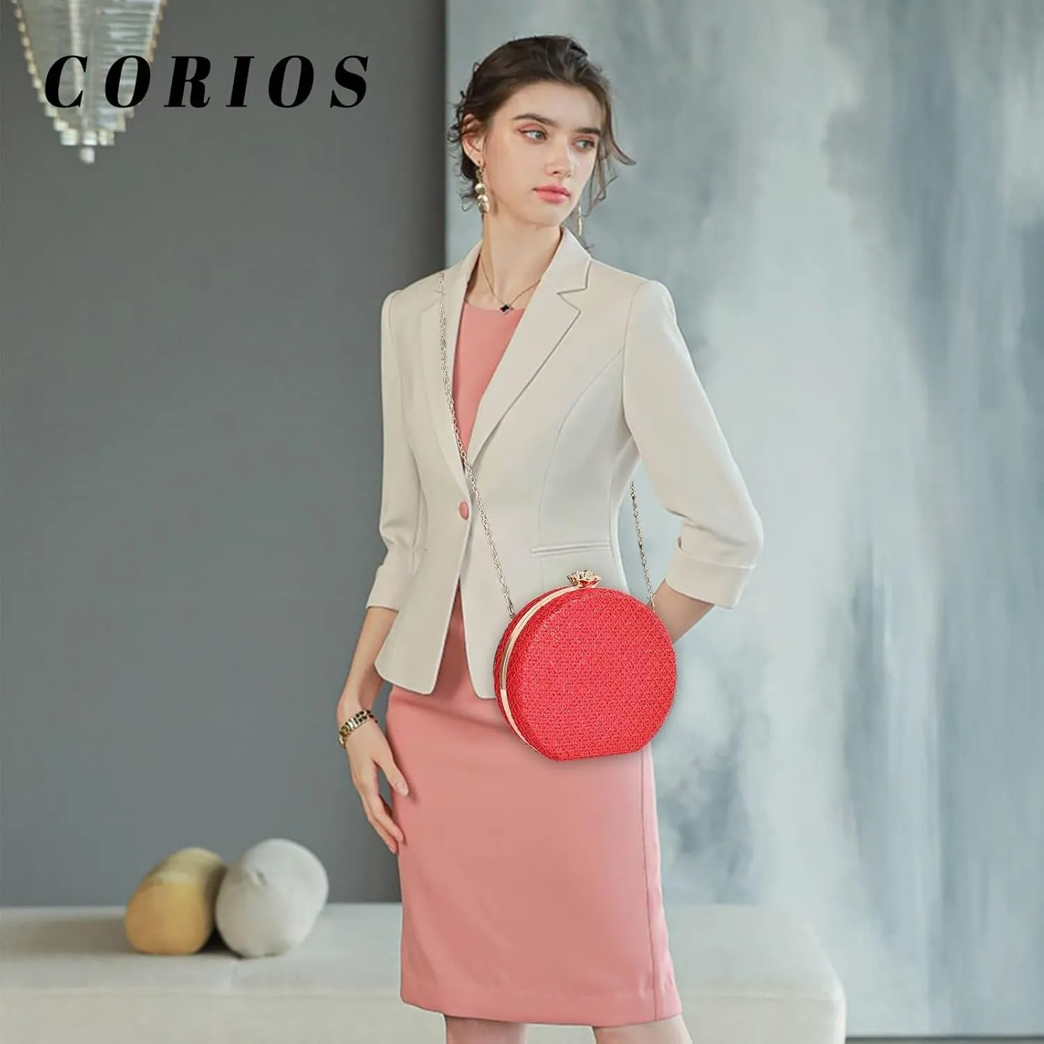 Bridal Wedding Purse PU Leather Formal Crossbody Women's Evening Handbags Luxury Round Clutch Purse Shoulder