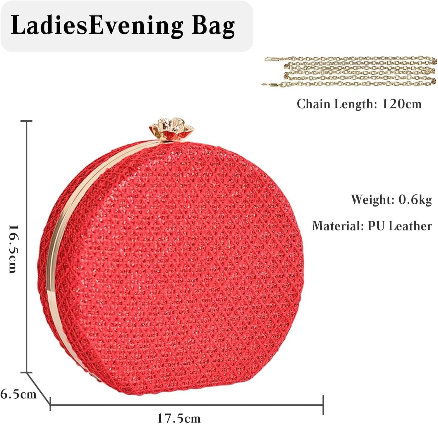 Bridal Wedding Purse PU Leather Formal Crossbody Women's Evening Handbags Luxury Round Clutch Purse Shoulder