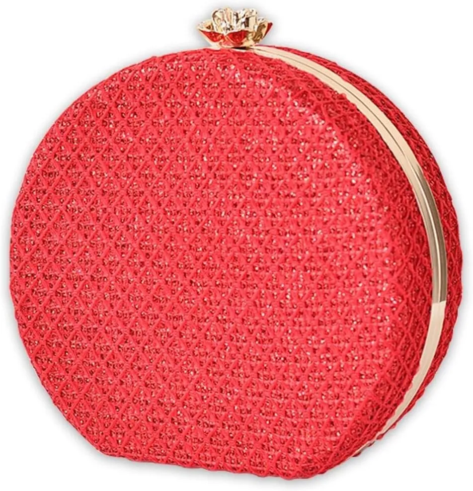 Bridal Wedding Purse PU Leather Formal Crossbody Women's Evening Handbags Luxury Round Clutch Purse Shoulder