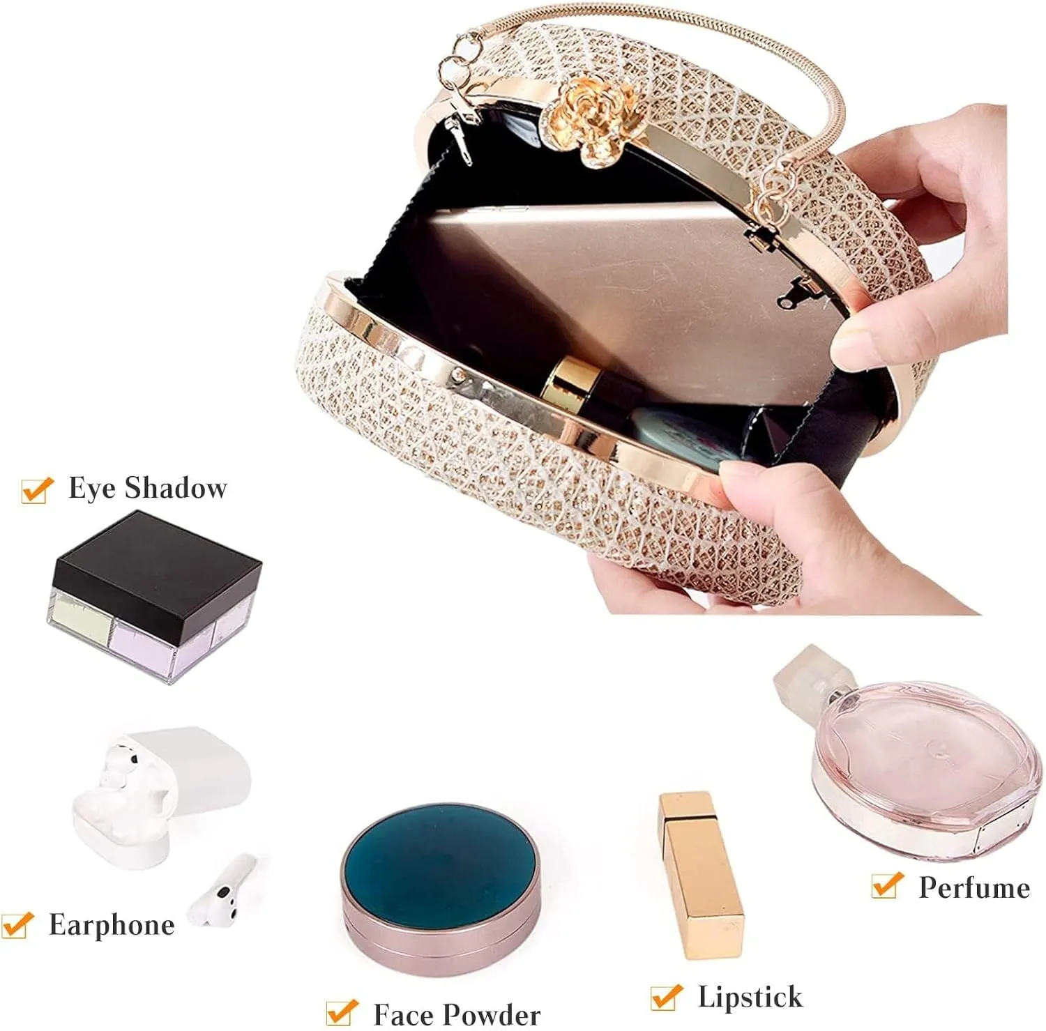 Bridal Wedding Purse PU Leather Formal Crossbody Women's Evening Handbags Luxury Round Clutch Purse Shoulder