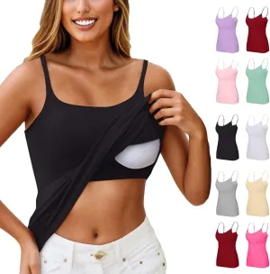 Camisole Tops for Women Built in Bra Plus Size Scoop Neck Cotton Spaghetti Strap Tank Top Casual Basic Cami Tank Tops