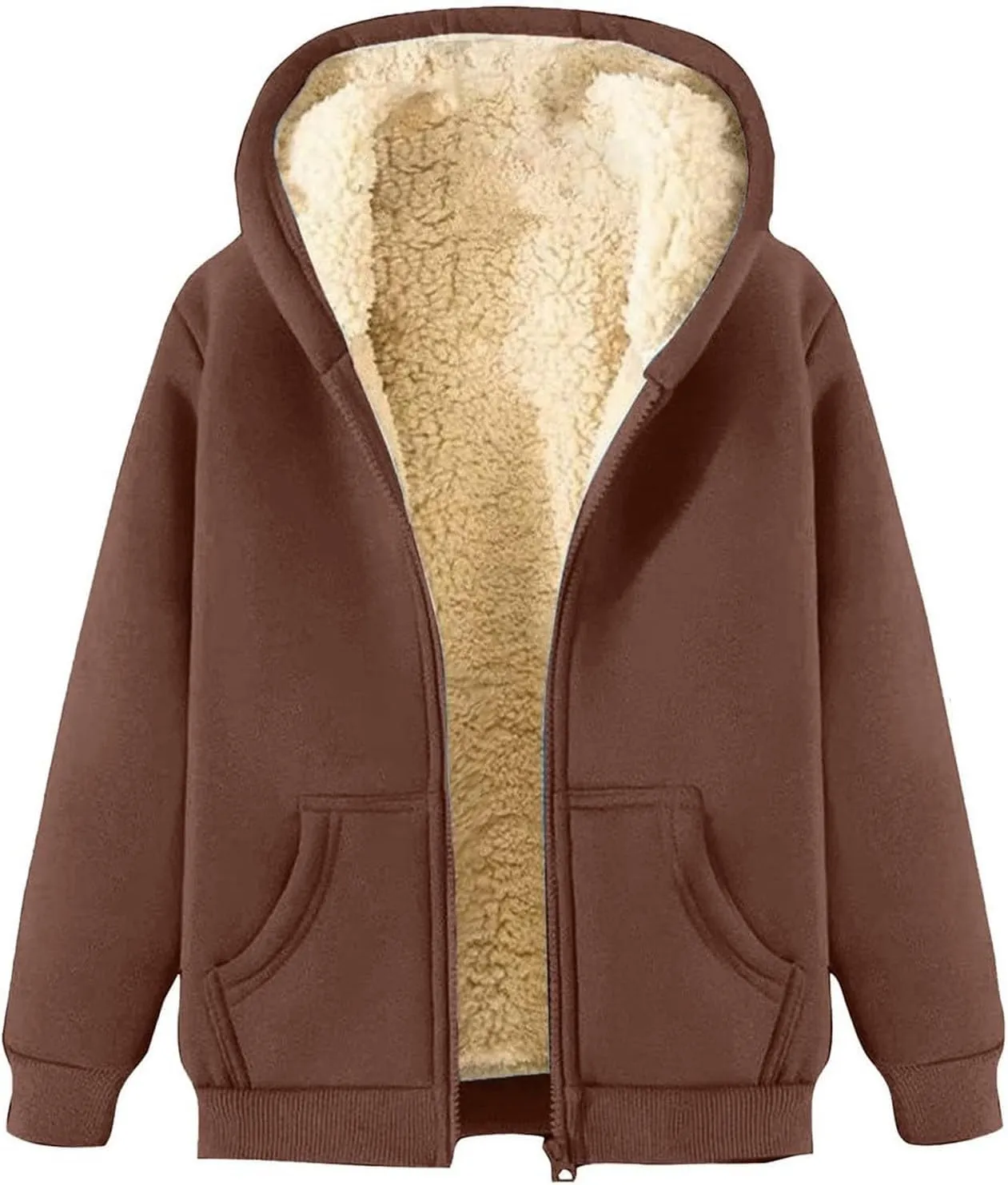 Canbebig 2 Piece Outfits Women Sherpa Fleece Lined Sweatsuits Zip Up Hoodie and Sweatpants Sets Matching Sets Warm Sets