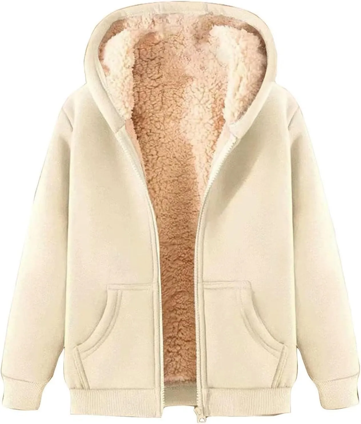 Canbebig 2 Piece Outfits Women Sherpa Fleece Lined Sweatsuits Zip Up Hoodie and Sweatpants Sets Matching Sets Warm Sets