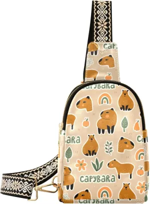 Capybara Pattern Fanny Pack Crossbody PC Leather Small Sling Bag for Women Fashion Waist Packs Chest Bag for Travel Sports Running Hiking