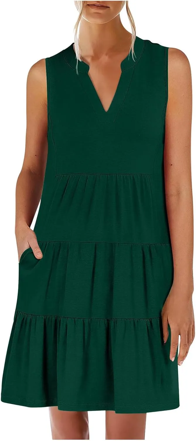 Casual Dresses for Women Loose Fit Mini Dress Cute Short Dresses Sleeveless T Shirt Dress Beach Vacation Sundresses