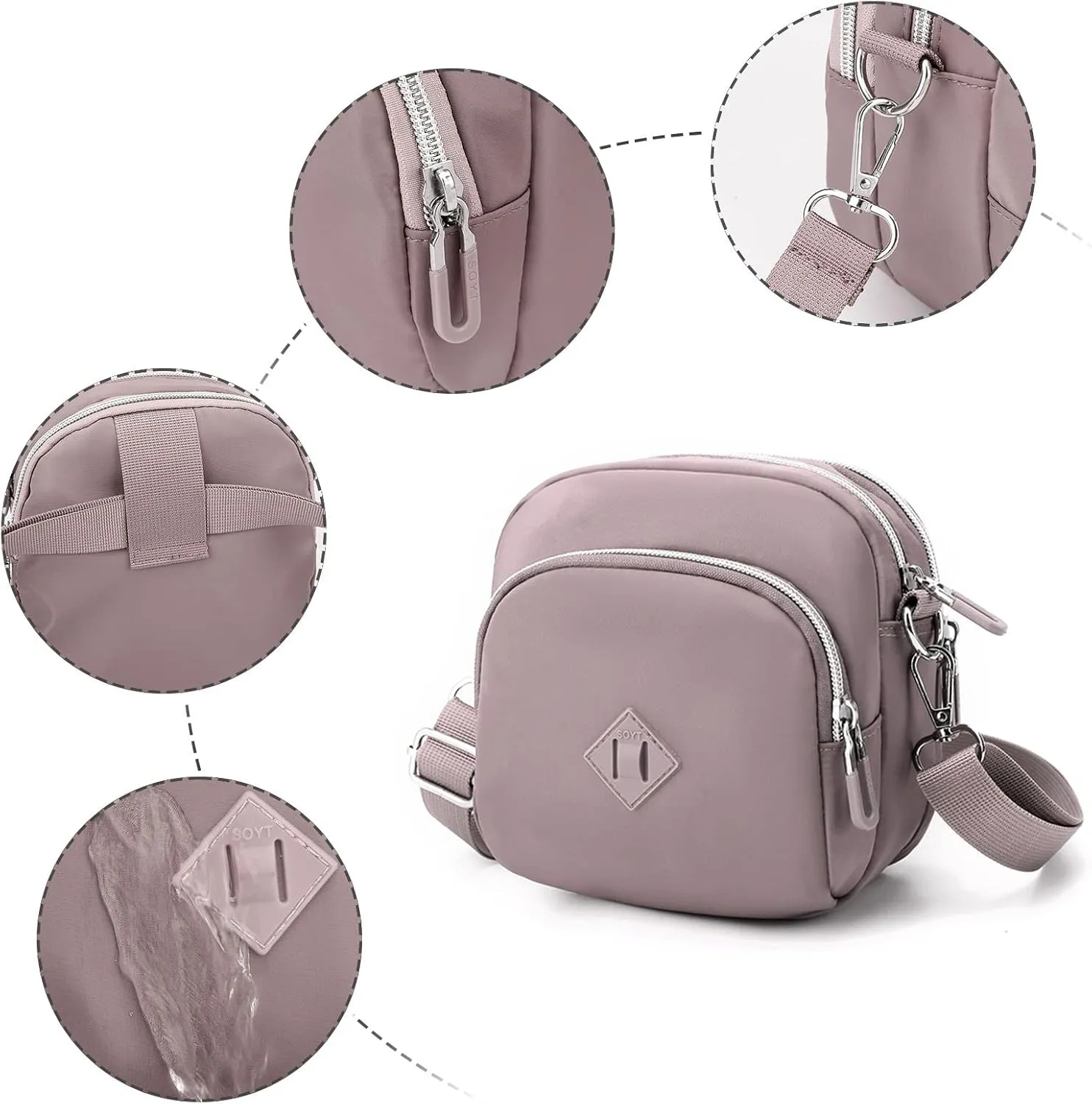 Casual Nylon Floral Shoulder Bag For Women Crossbody Bag Messenger Bags Sport Fanny Pack Shoulder Bags (Grey, One Size)