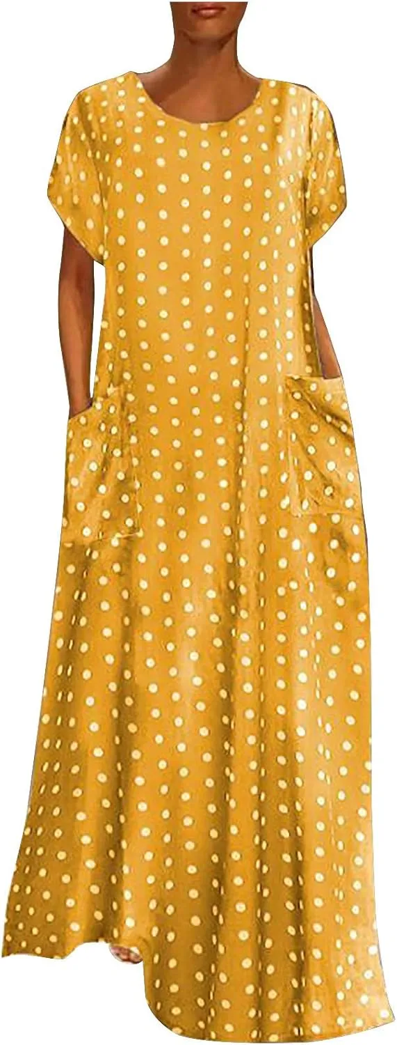 Casual Summer Dresses for Women 2025,Women's Beach Floral Printed Maxi Dress Flowy V Neck Loose Daily Vintage Dresses