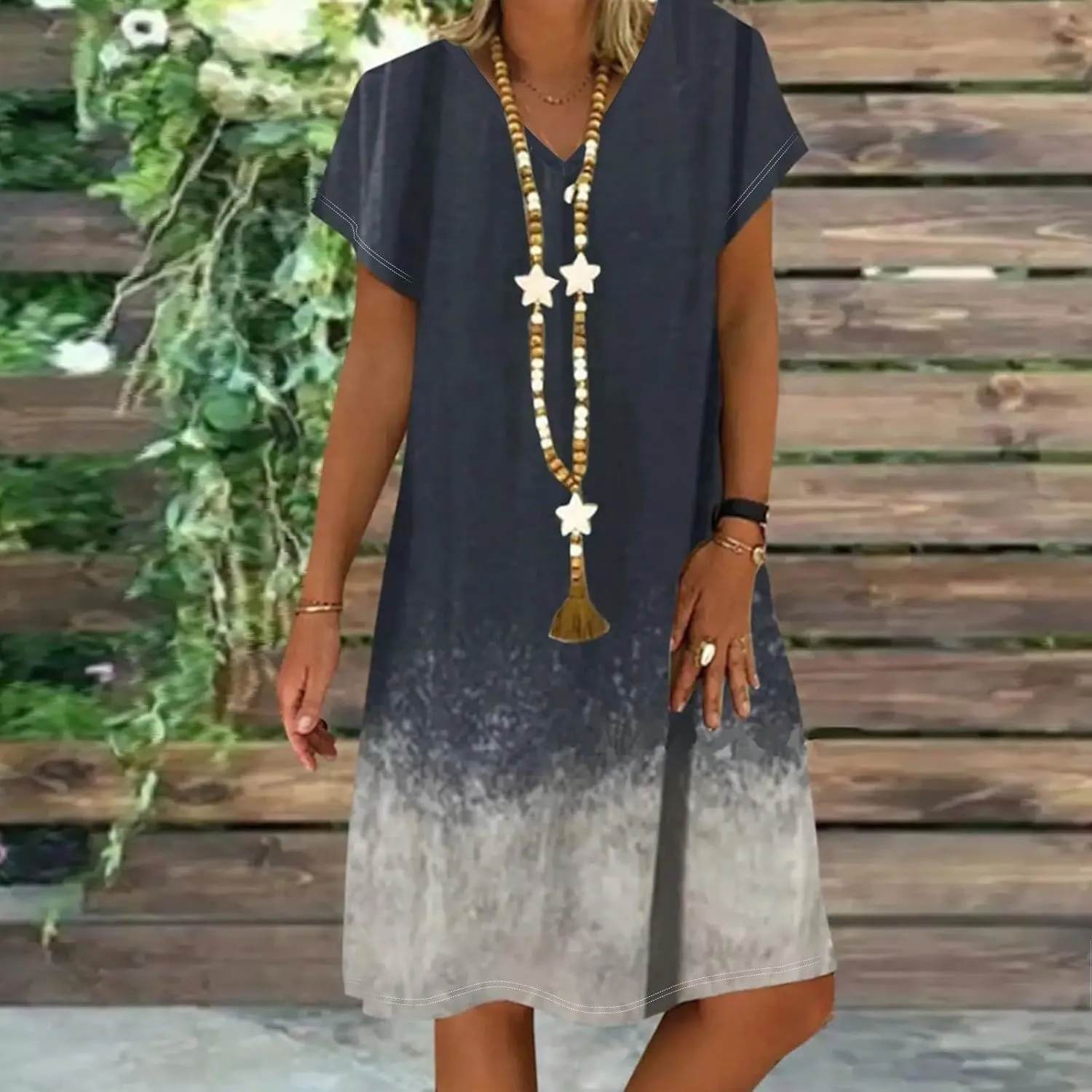 Casual Summer Dresses for Women 2025,Women's Beach Vacation T-Shirt Dress Plus Size V Neck Short Sleeve Midi Dresses