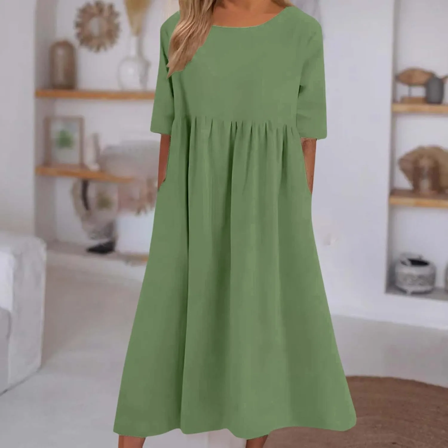 Casual Summer Dresses for Women 2025,Women's Plus Size Dress Oversized Boho Summer Crewneck Beach Dresses with Pockets