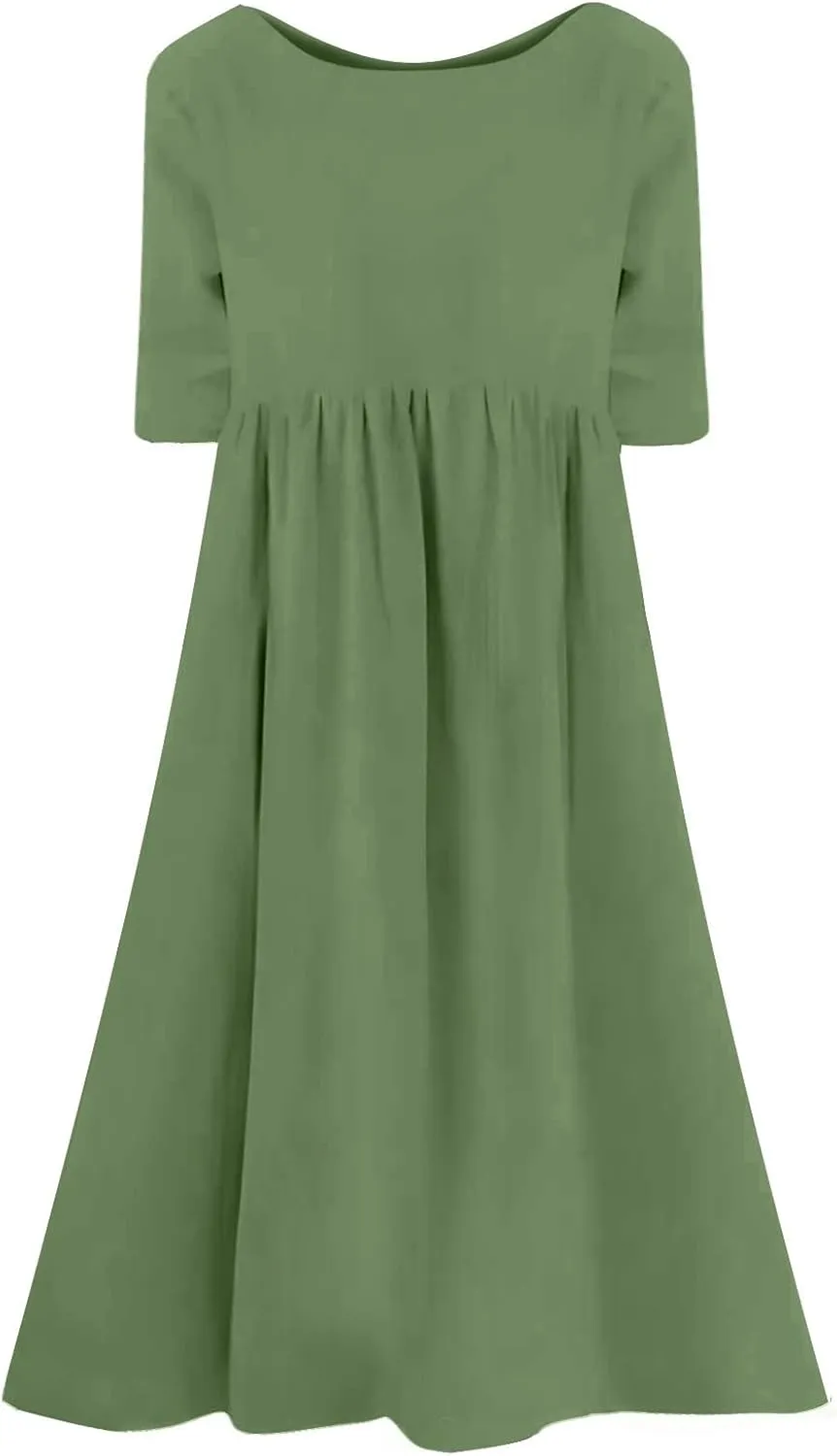 Casual Summer Dresses for Women 2025,Women's Plus Size Dress Oversized Boho Summer Crewneck Beach Dresses with Pockets