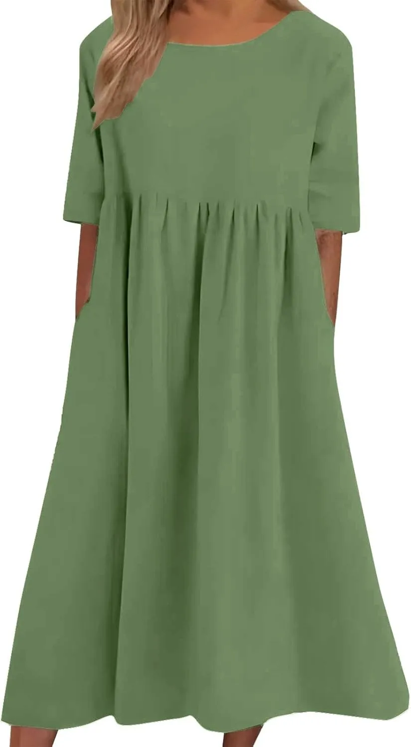 Casual Summer Dresses for Women 2025,Women's Plus Size Dress Oversized Boho Summer Crewneck Beach Dresses with Pockets