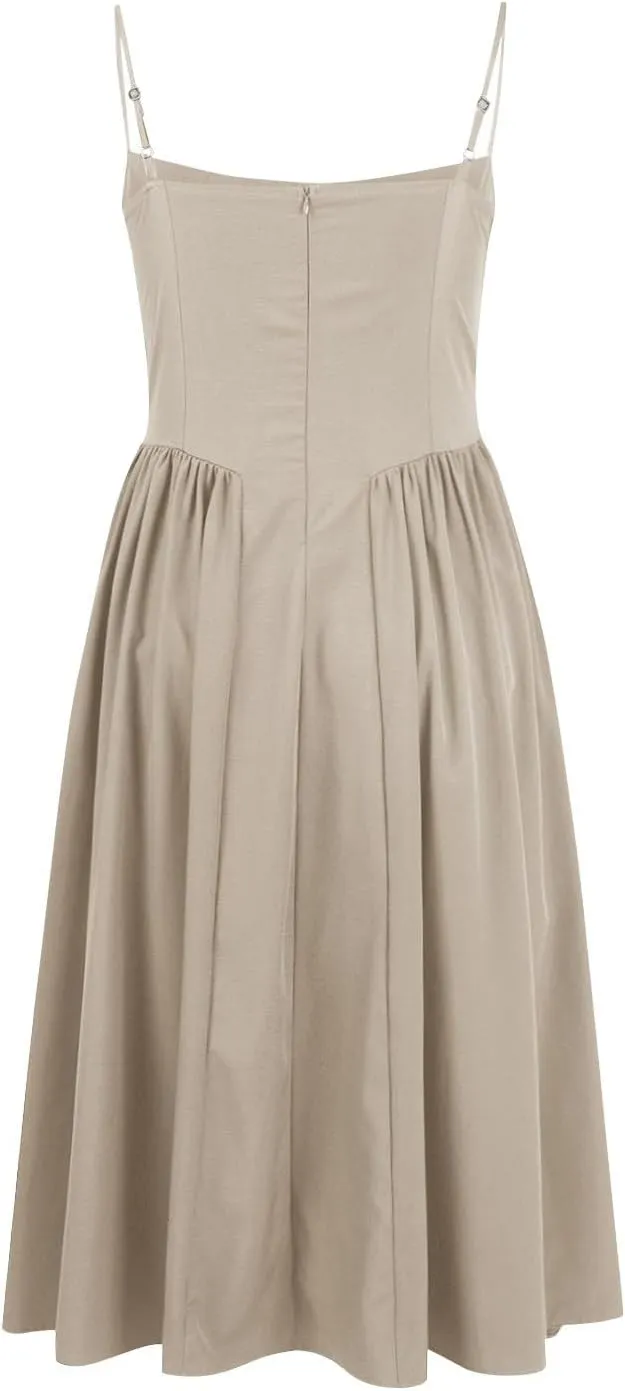 Casual Summer Dresses for Women Spaghetti Strap Midi Dresses Low Cut Bustier Dress with Pockets