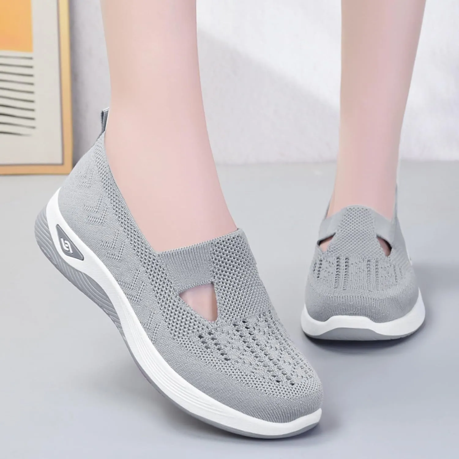 Cathalem Orthopedic Shoes for Women Walking Slip on Diabetic Foam Shoes Hands Free Slip in Sneakers Arch Support