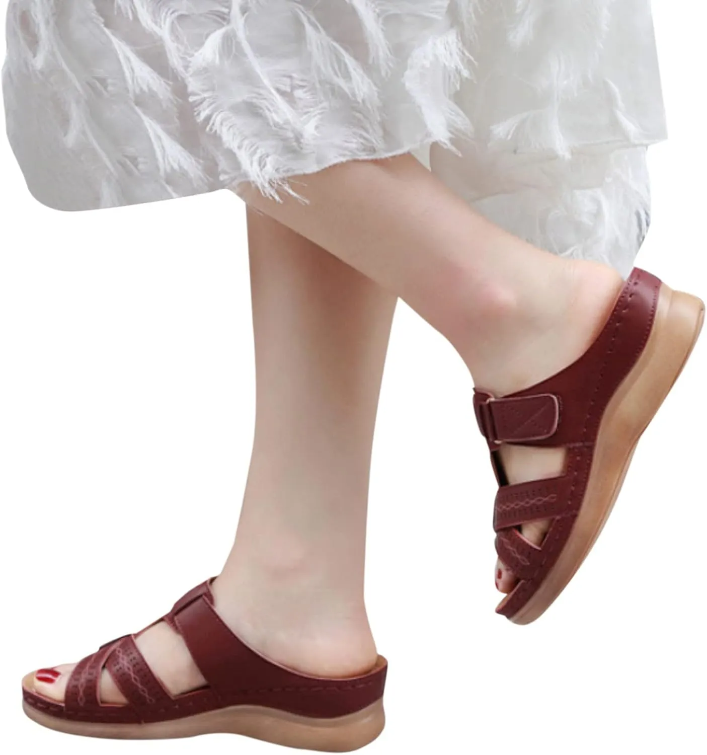 Cathalem Sandals Women Comfortable Orthopedic Wedge Sandalias Women Slip on Platform Sandals