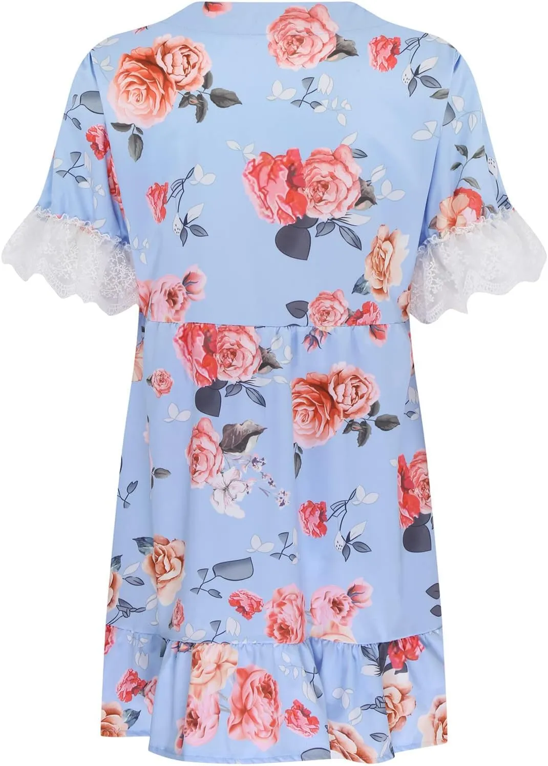 Ceboyel Womens Boho Floral Summer Dress Lace Trim Casual Beach Dresses V Neck Ruffle Swing Short Dress Ladies Clothes 2023
