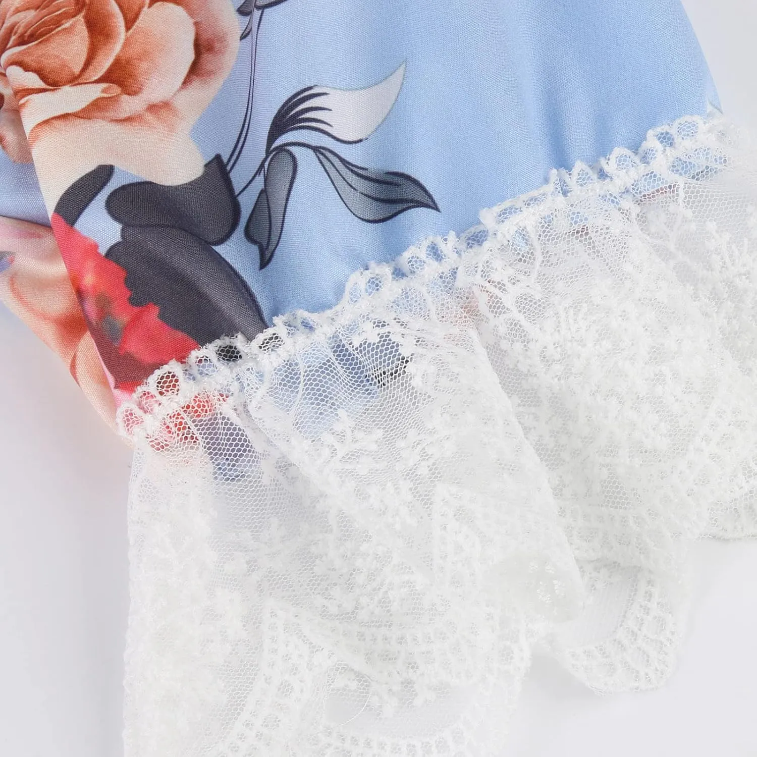 Ceboyel Womens Boho Floral Summer Dress Lace Trim Casual Beach Dresses V Neck Ruffle Swing Short Dress Ladies Clothes 2023