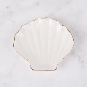 Ceramic Shell Jewelry Dish Decorative Seashell Jewelry Plate for Rings Earrings Necklace Bracelet Organizer Display (White)