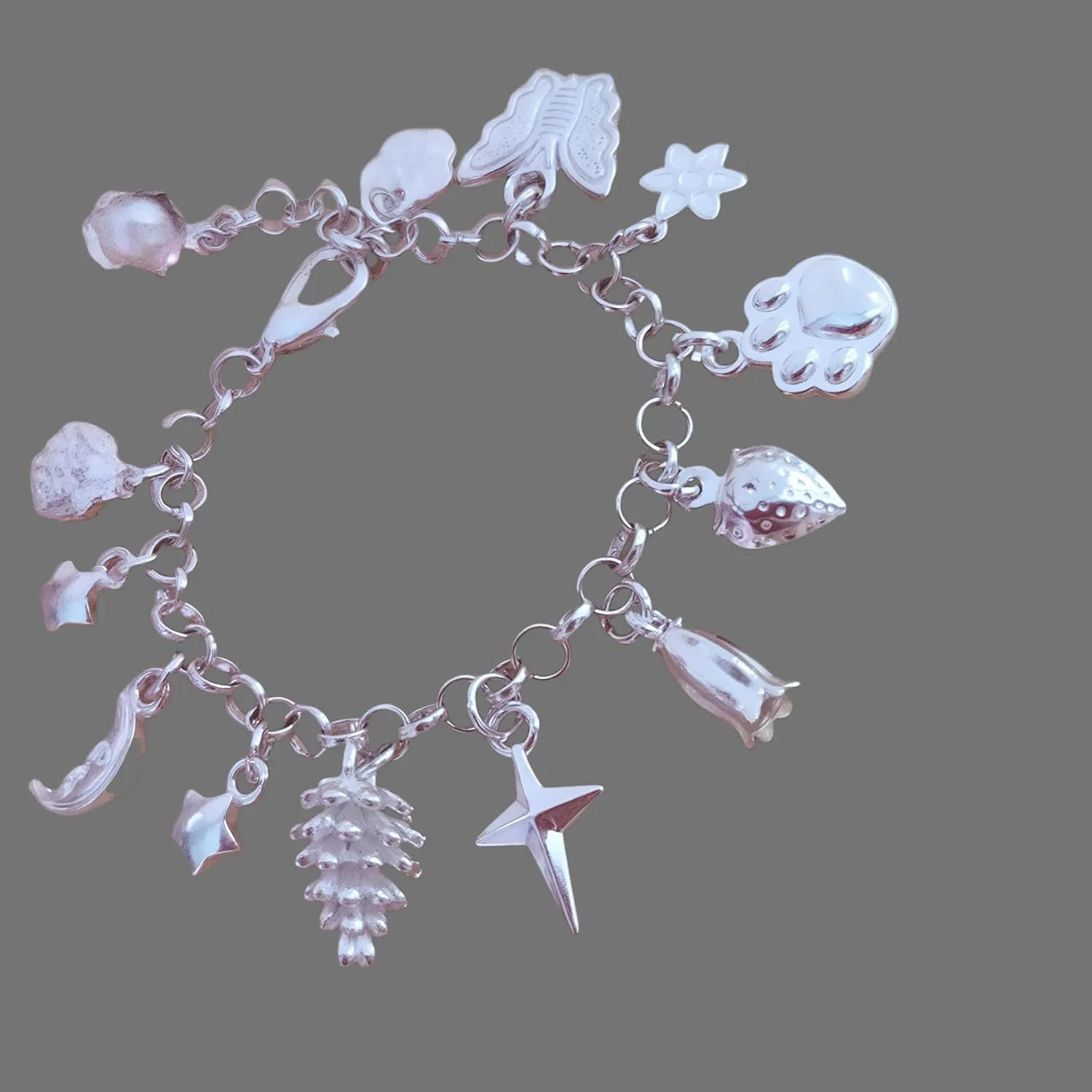 Charm Bracelet for Women Sterling Silver 13 Adjustable Charms Design Dainty Layered Jewelry