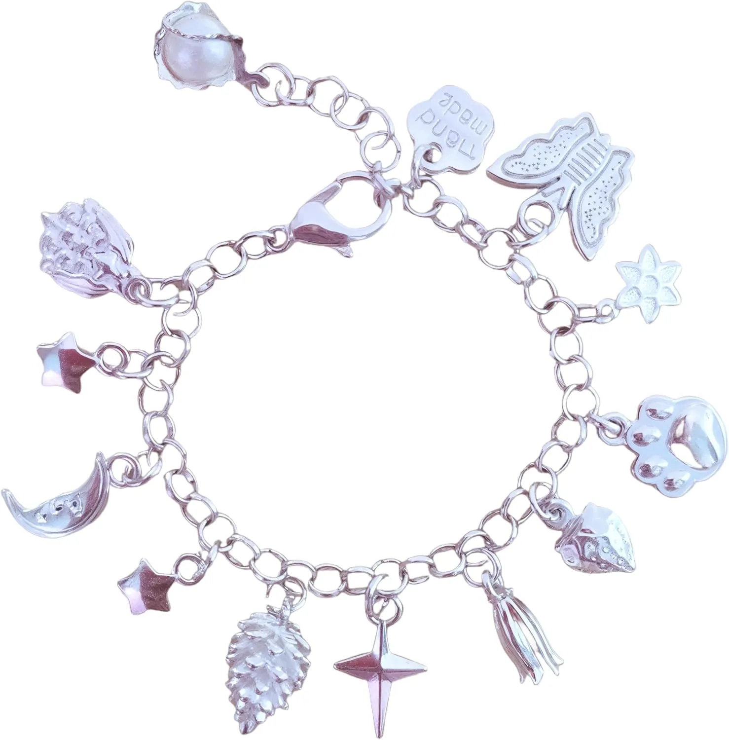 Charm Bracelet for Women Sterling Silver 13 Adjustable Charms Design Dainty Layered Jewelry
