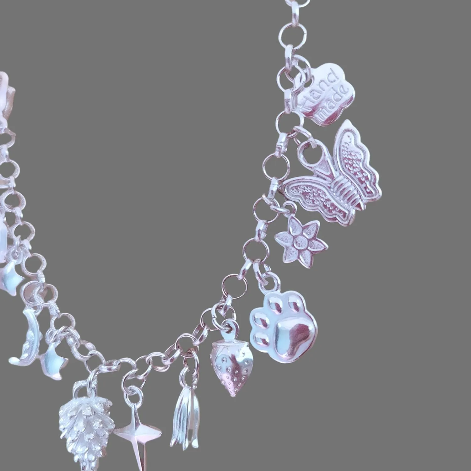 Charm Bracelet for Women Sterling Silver 13 Adjustable Charms Design Dainty Layered Jewelry